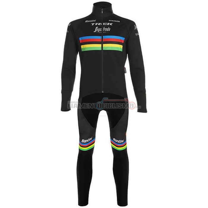 Abbigliamento Ciclismo UCI Mondo Campione Trek Segafredo Manica Lunga 2020 Nero